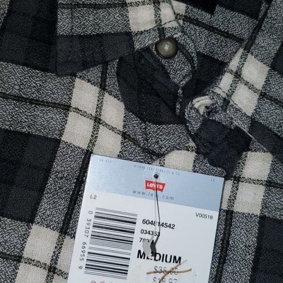 Levi's Jeans Grey & White Plaid Casual Button Down Long Sleeve Sz M Shirt - Picture 8 of 11